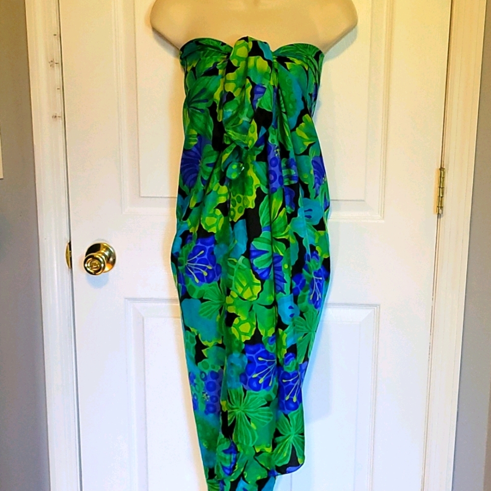 Vibrant Silk green floral wrap, scarf, coverup wrap